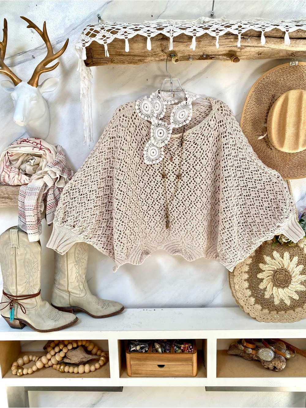 Cottagecore rustic boho knit summer kimono sweater w granny hippy vibe
